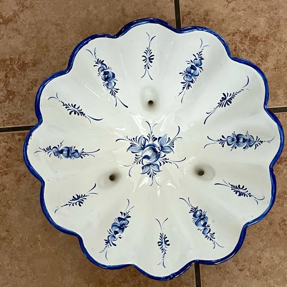 Hand Painted Footed Blue/white Ceramic Bowl Portuguese